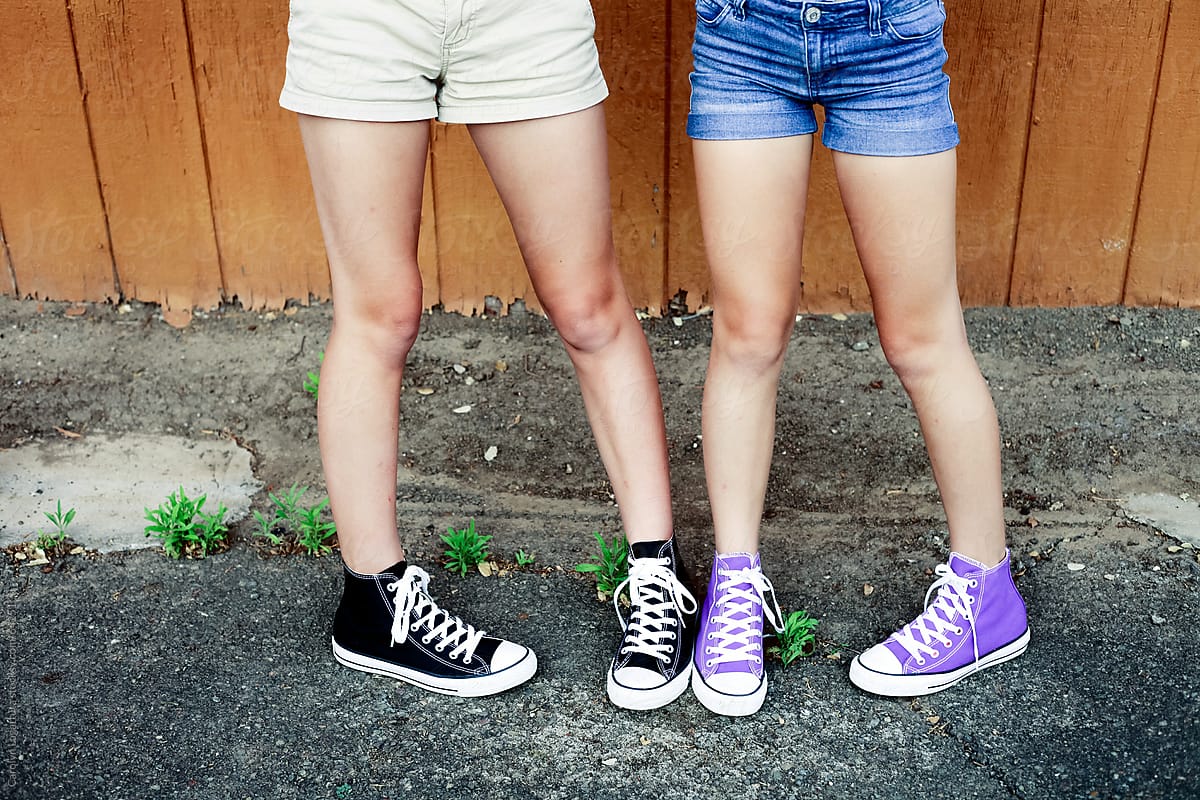 Young Girls In Shorts And Sneakers By Carolyn Lagattuta