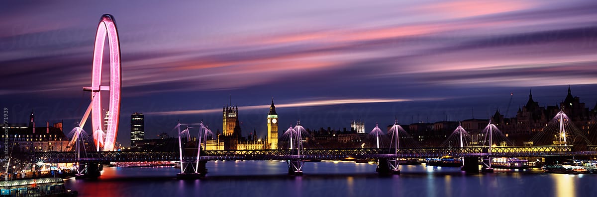 Sunset over the Thames River, London