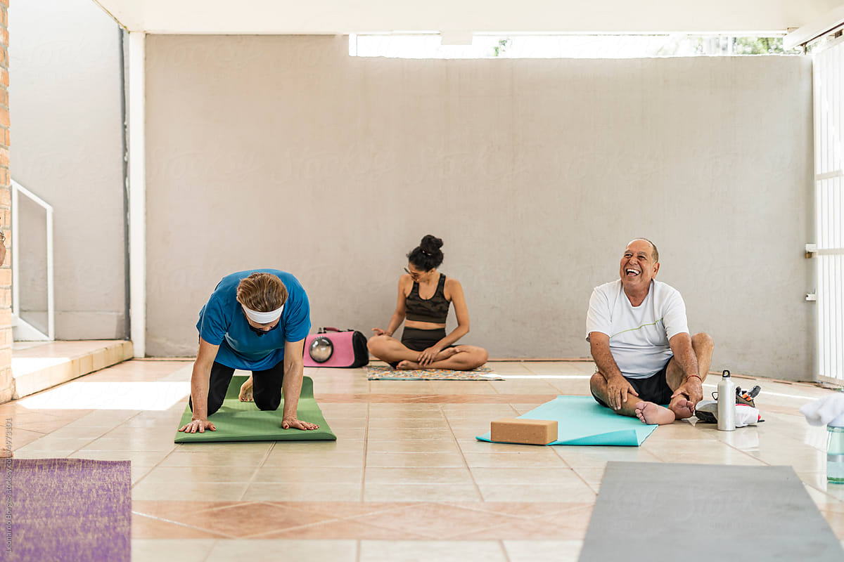 Yoga students older adults in a room