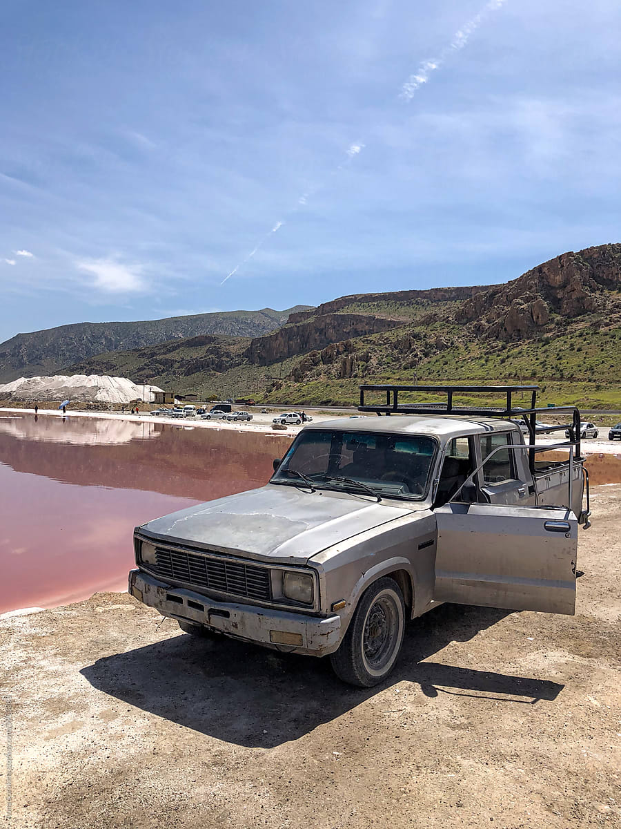 Old Pickup Truck Overlooking Shiraz\'s Pink Salt Lake