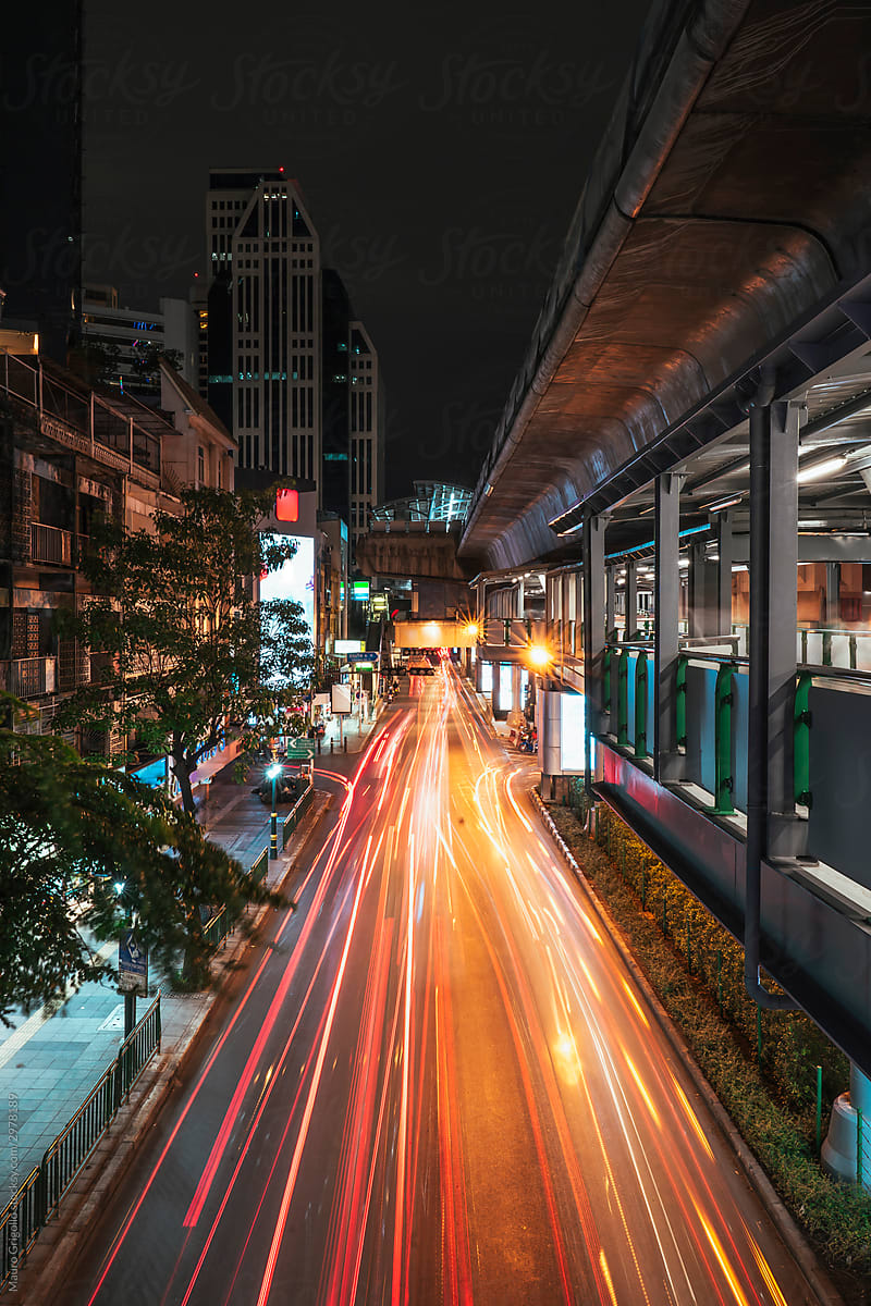 Traffic at night in Bangkok, Thailand