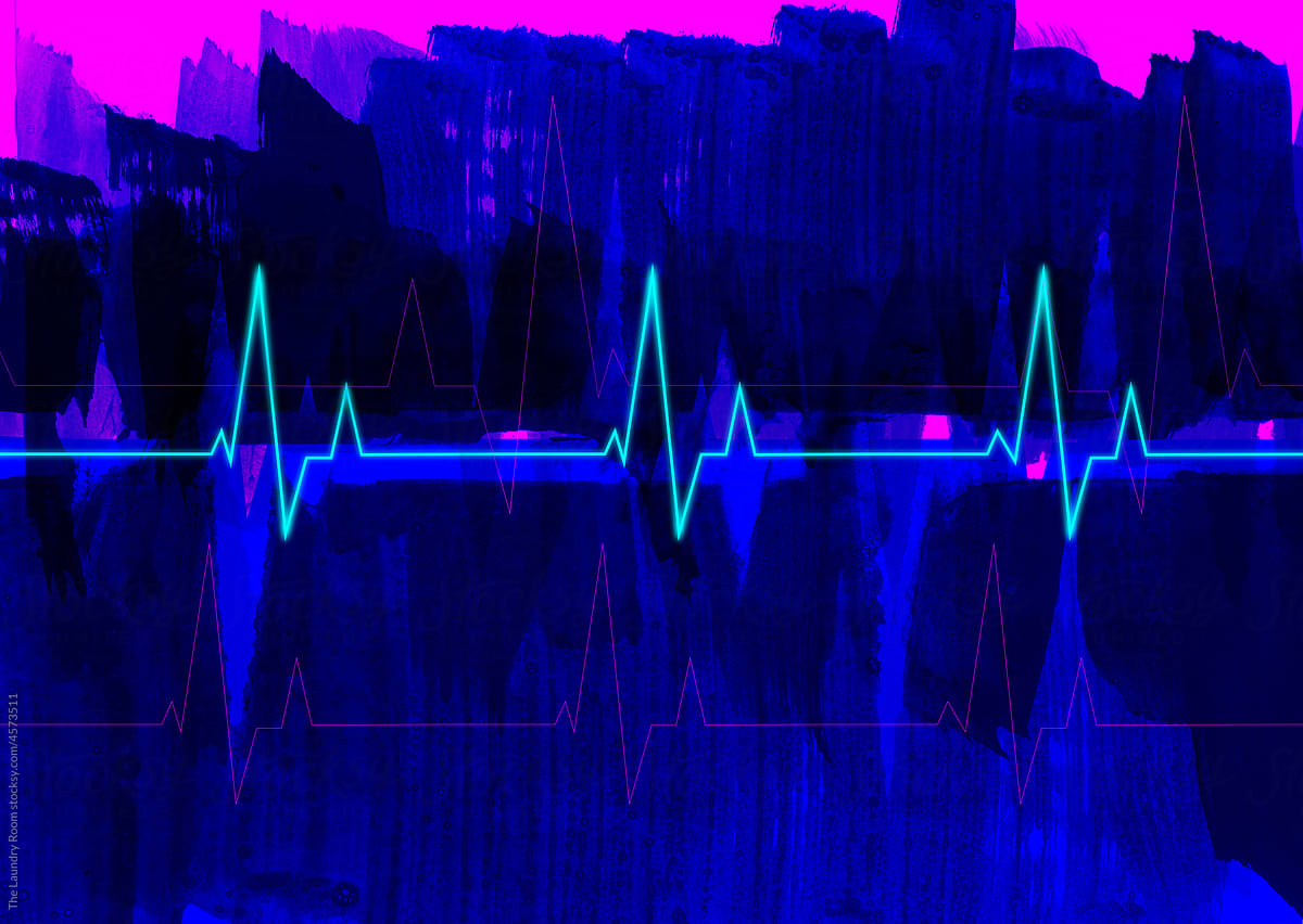 Heartbeat pulse cardiograph with ink textures