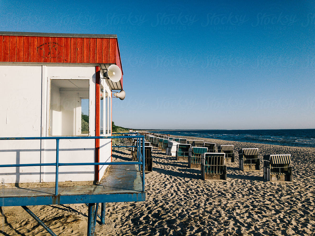 Lifeguard Tower and Baltic Sea Beach Chairs on Wild Beach