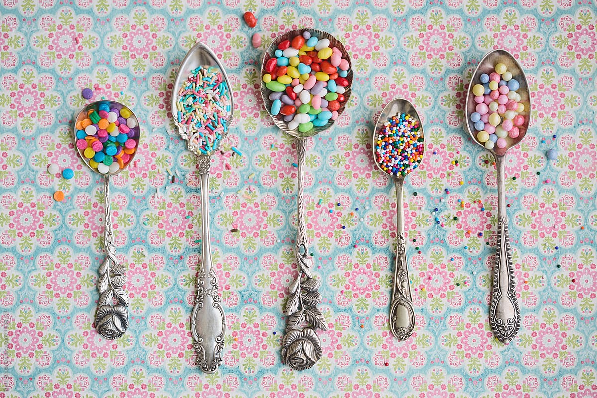 Vintage spoons with cupcake sprinkles