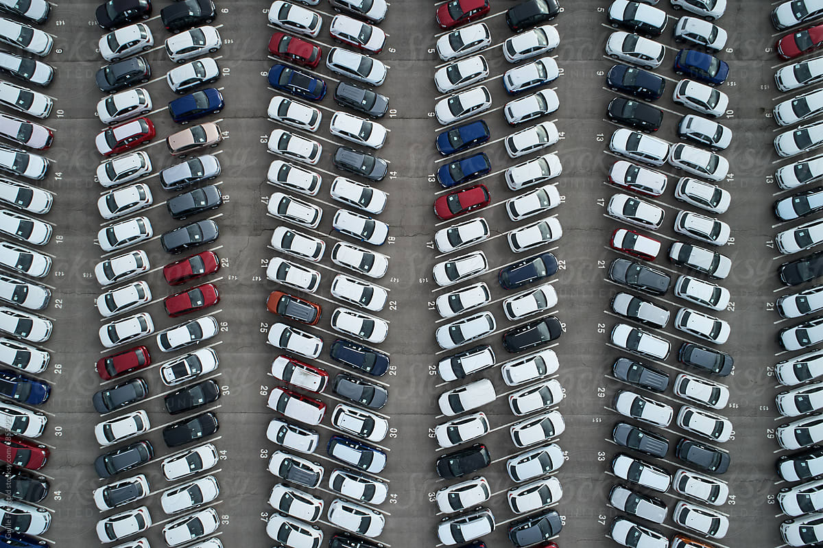Parking lot full of cars.