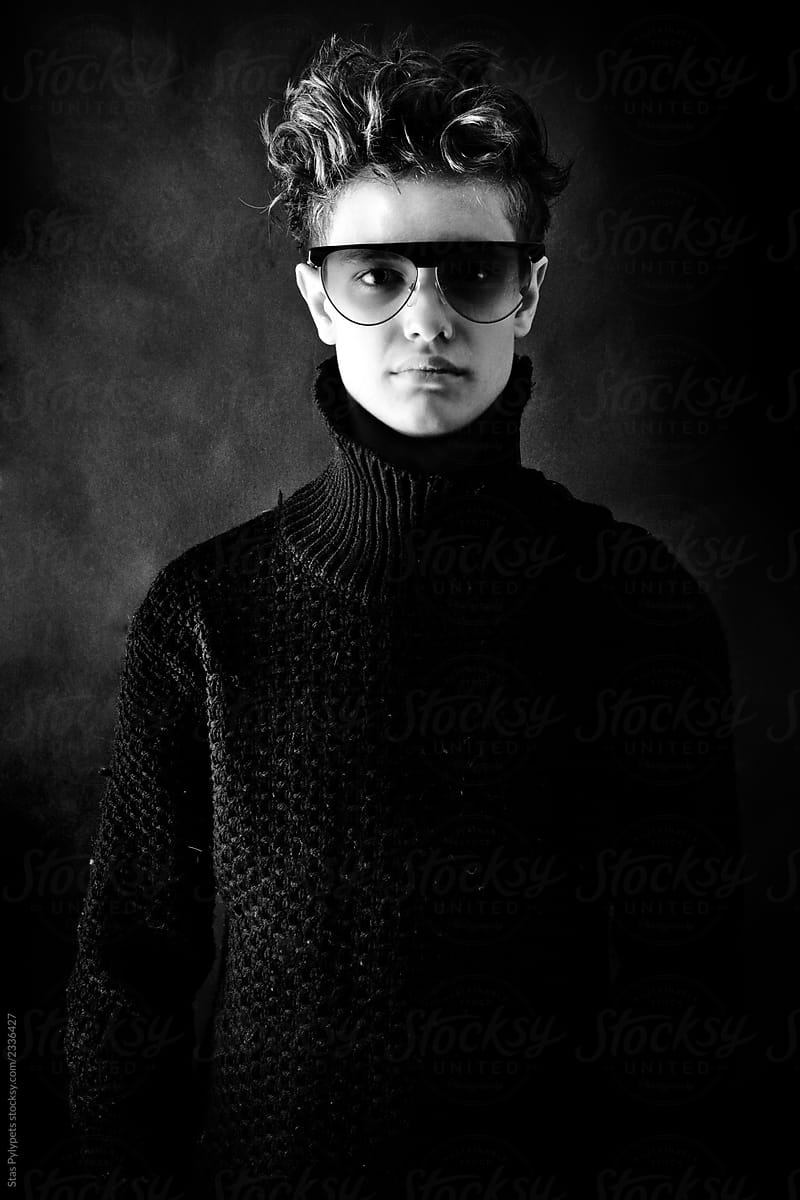 Stylish black and white portrait of a guy