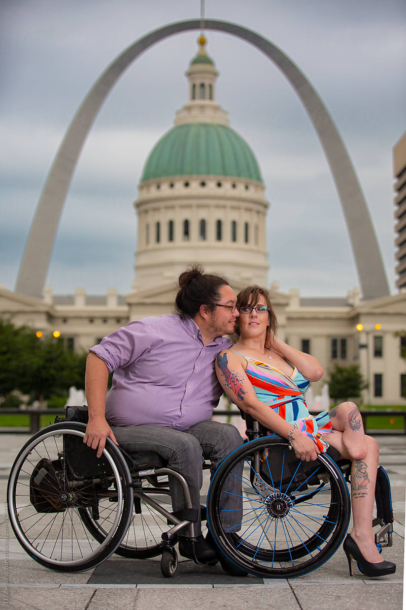 Wheelchair couple at Saint Louis Arch