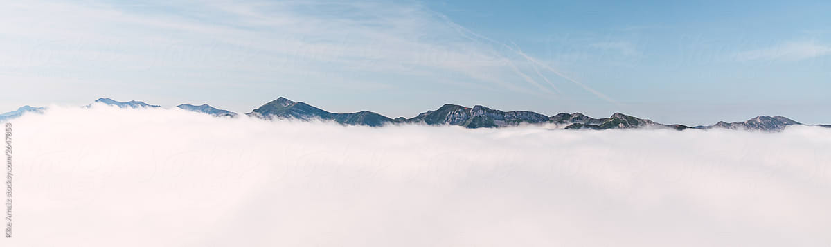 view of the top of the mountain above the clouds at Picos de Europa