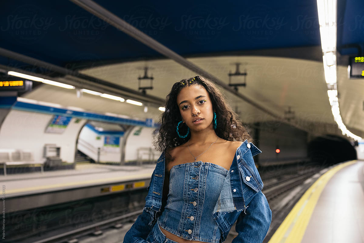 Portrait of a cool mixed-race girl in the subway