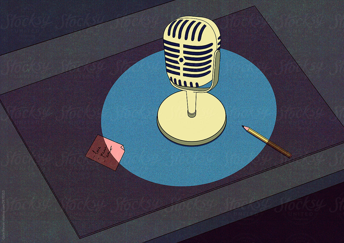 Microphone Pencil And Note Illustration