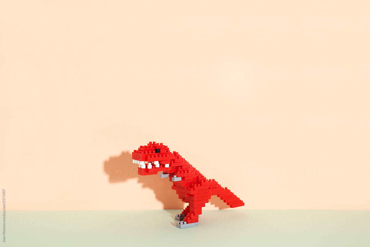 red dinosaur  made with toy blocks