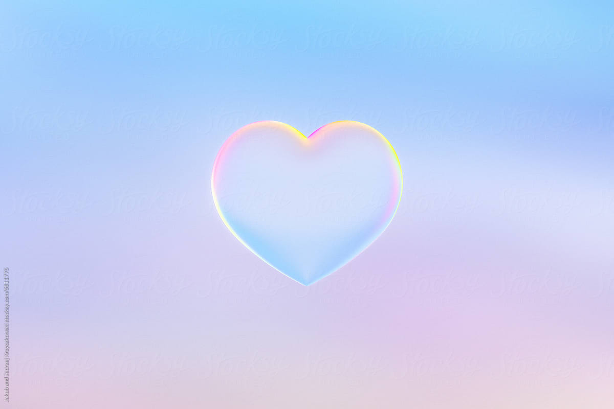 Shiny Soap Bubble Heart on Opalescent Background