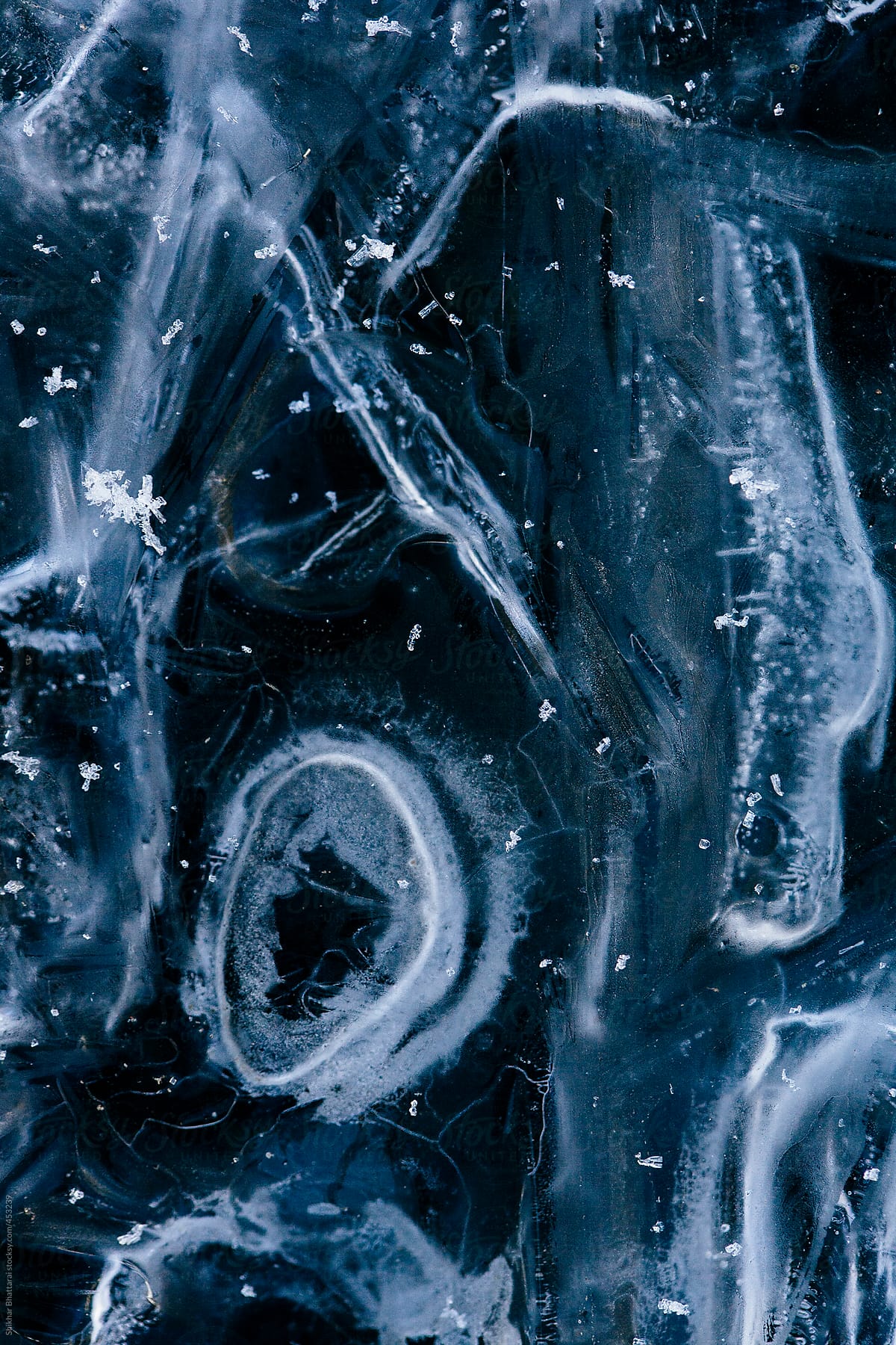 Close up of frozen ice.