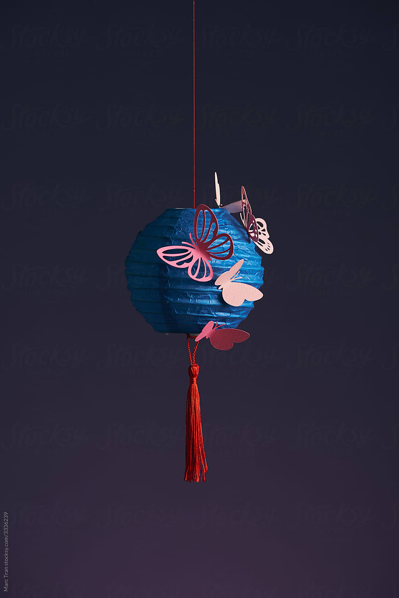 Blue Chinese paper lantern for mid-autumn festival