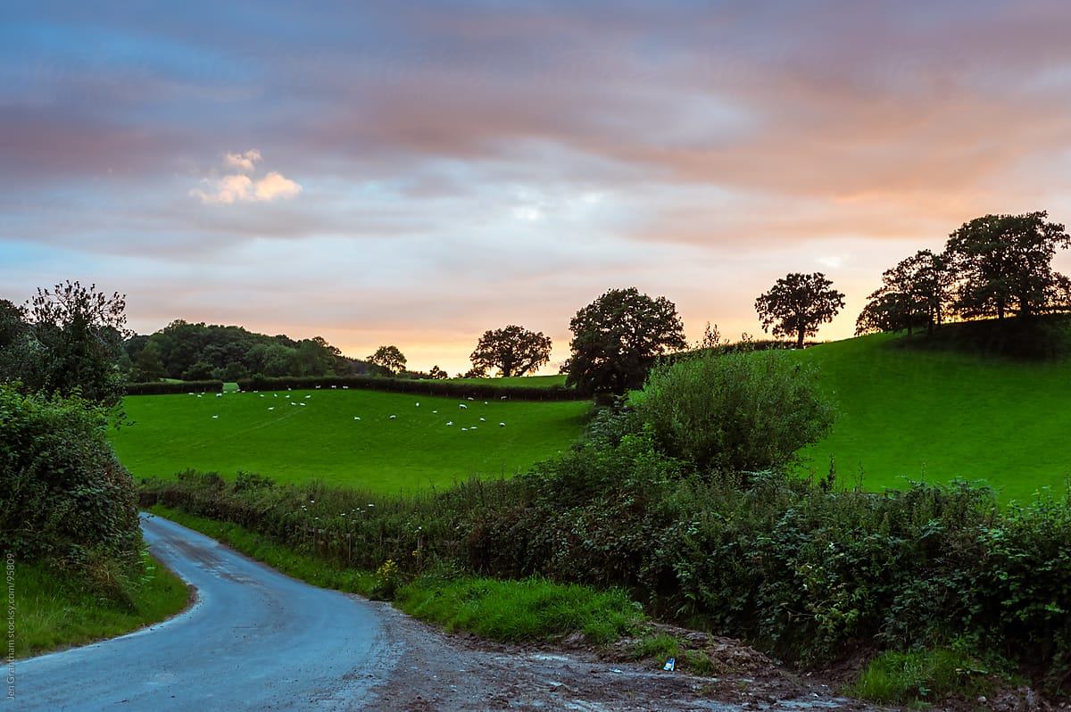 Welsh road during sunset