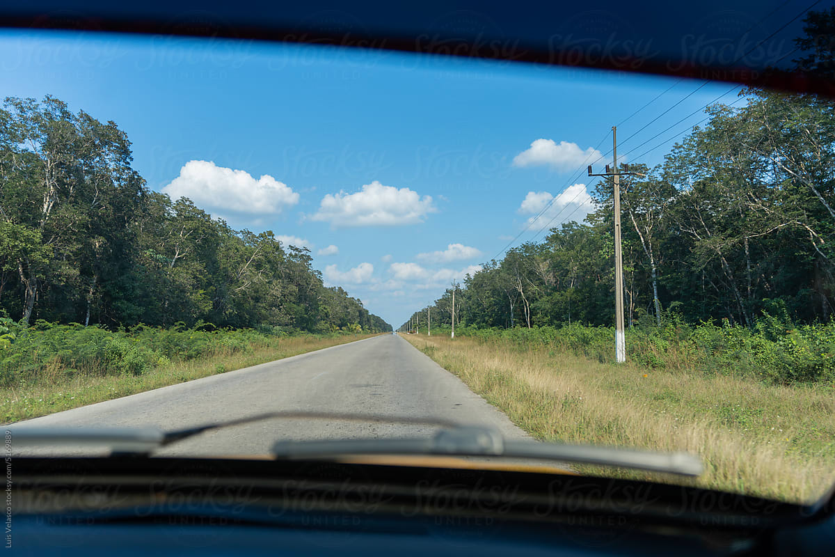 Point Of View From A Car Driving On A Cuban Freeway
