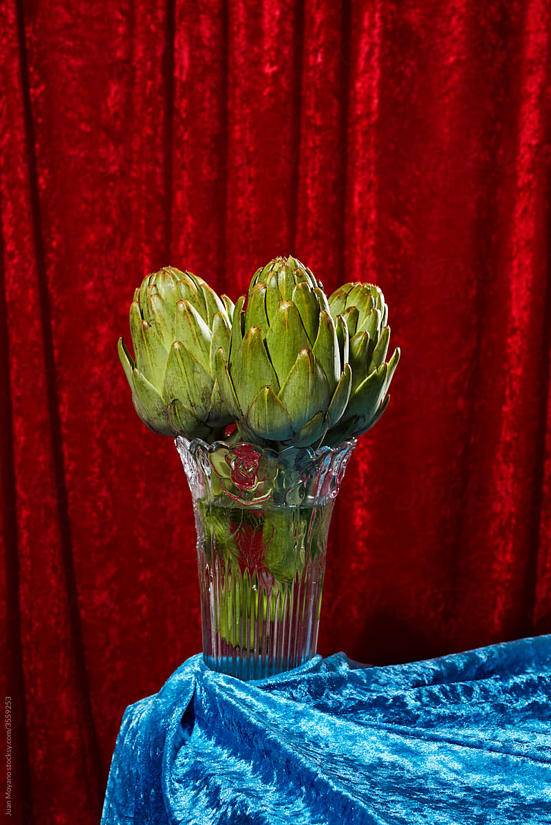 artichokes in a glass vase