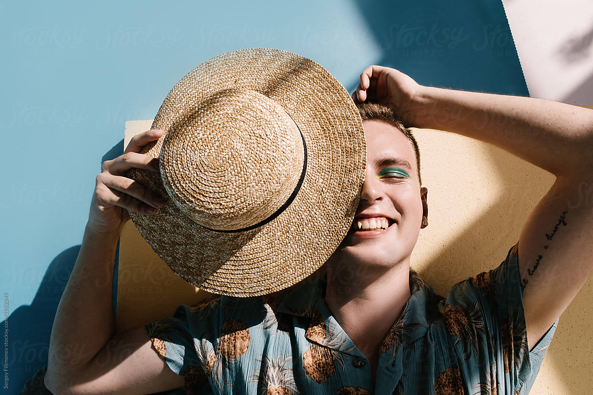 Summer fashion male portrait with makeup