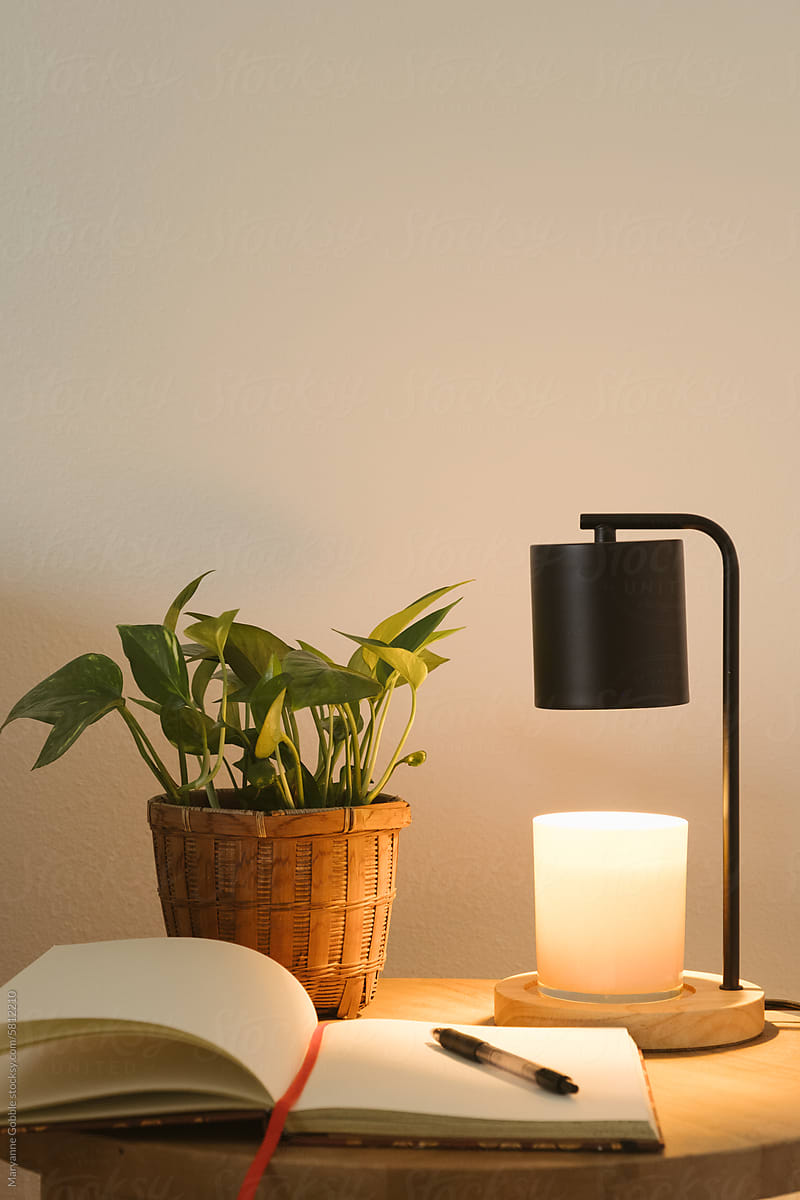 Candle Warmer Lamp and Notebook Home Interior