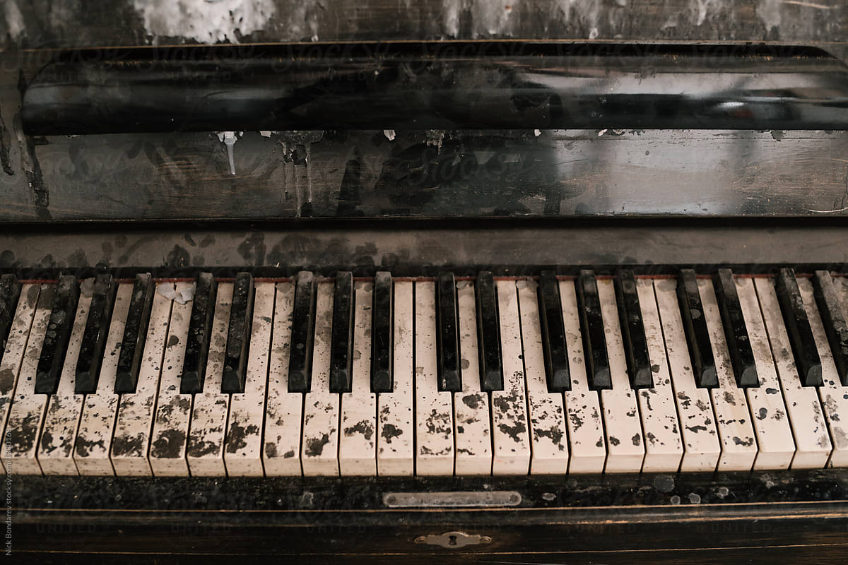Old vintage broken dirty piano Keys