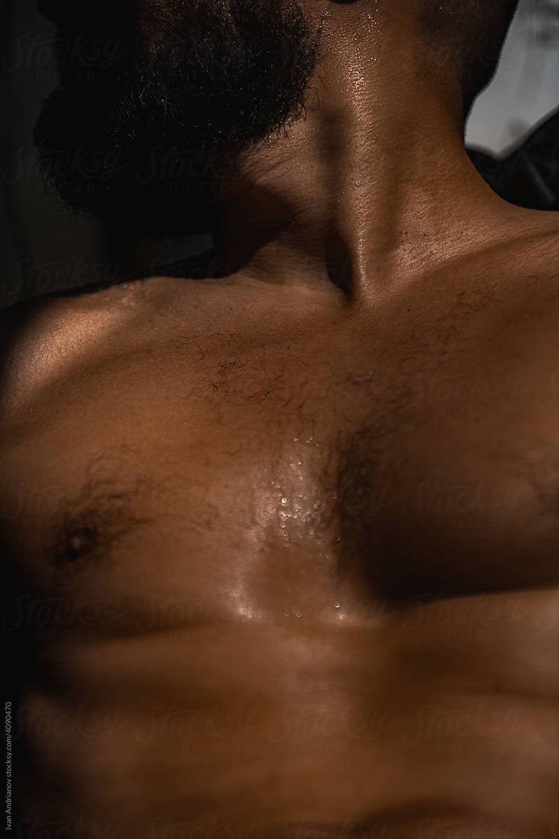 Sweaty Athletic Body Man Sunbathing/ pic photo
