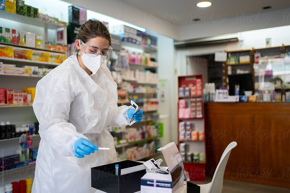 Pharmacist Preparing  Tools For Coronavirus Test.
