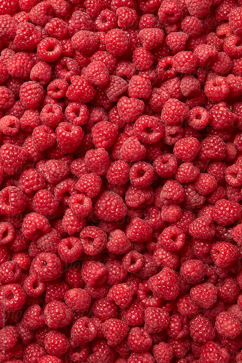 Freshly picked raspberries, close-up background.