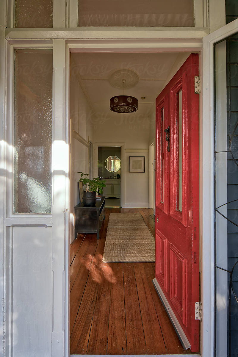 Open door to country cottage