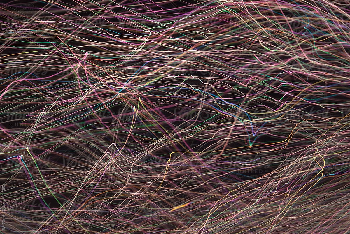 streaks ribbons of light produced by bubbles during time exposure at night