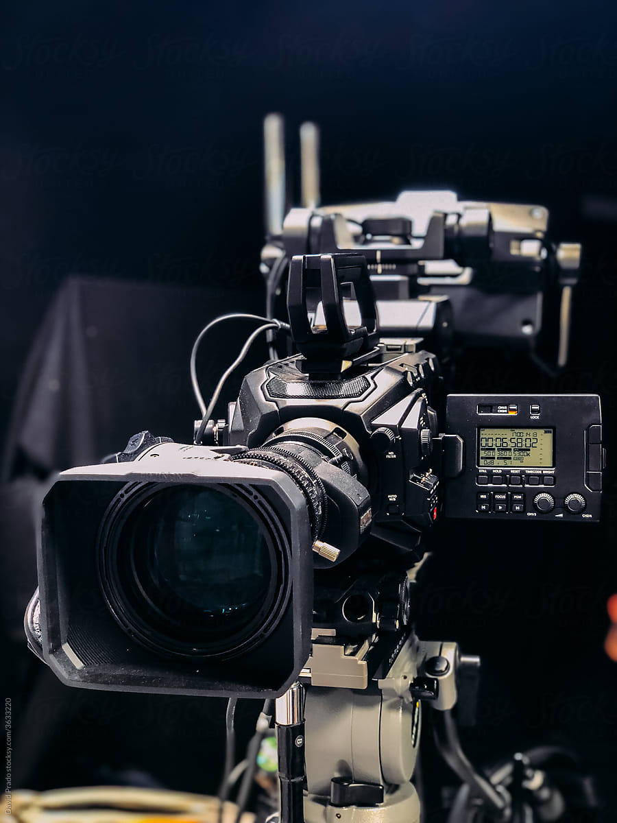 Professional video camera in TV studio