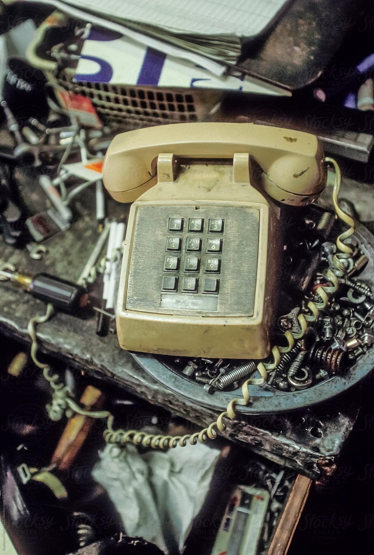 Vintage retro Phone at Automotive Garage