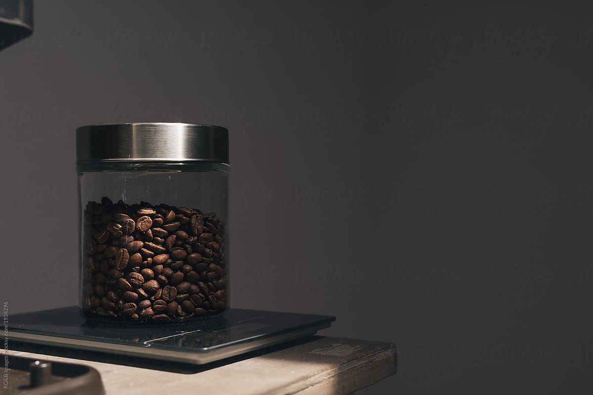 Freshly rosated coffee in a glass jar