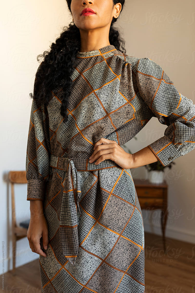Woman wearing geometric dress