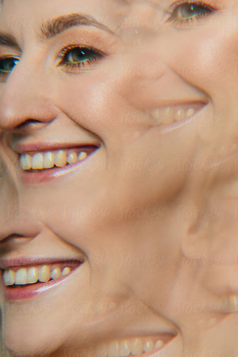 Joyful woman smiling - Kaleidoscope effect portrait