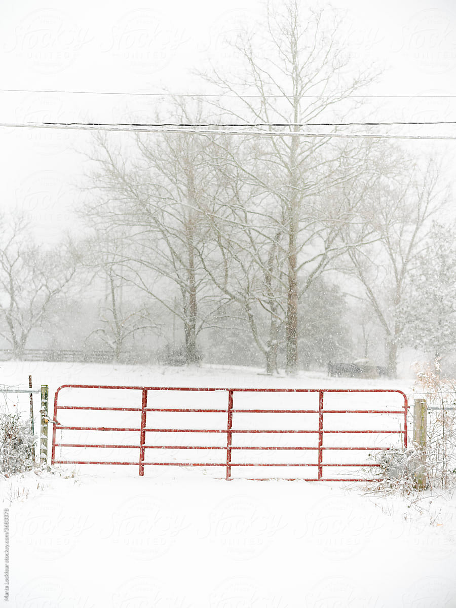 Red Farm Fence in the winter snow