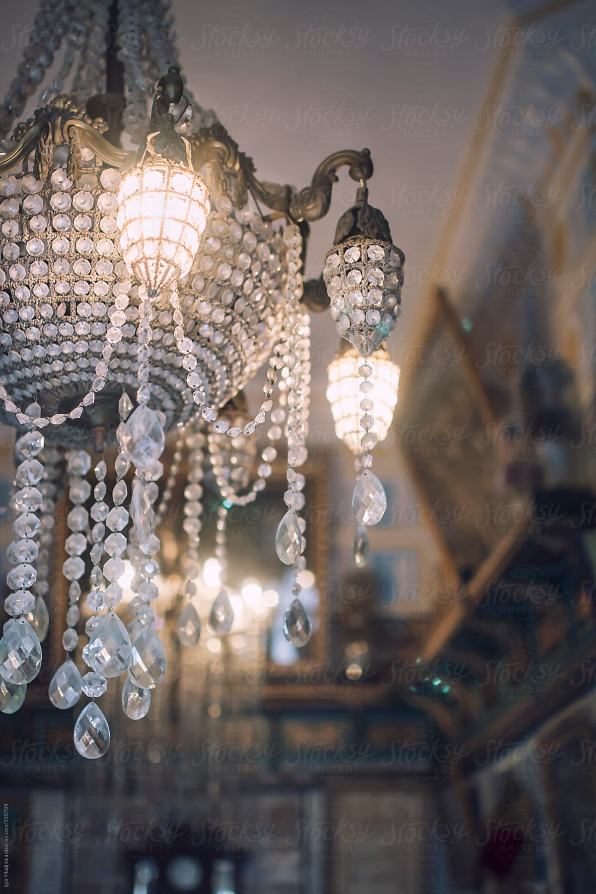 antique chandelier in the old traditional North African home,atmosphere