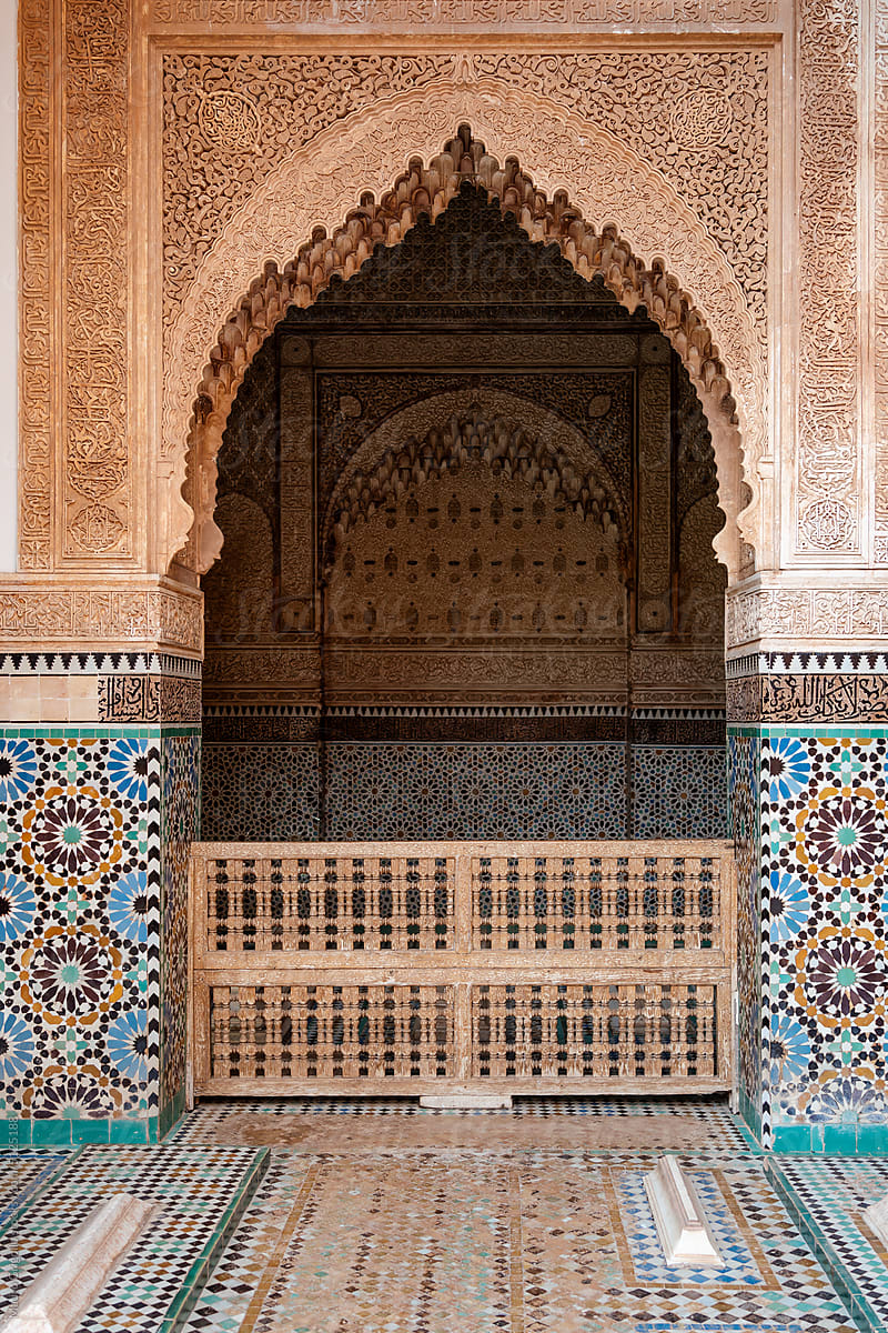 A decorated entrance of a Moroccan building
