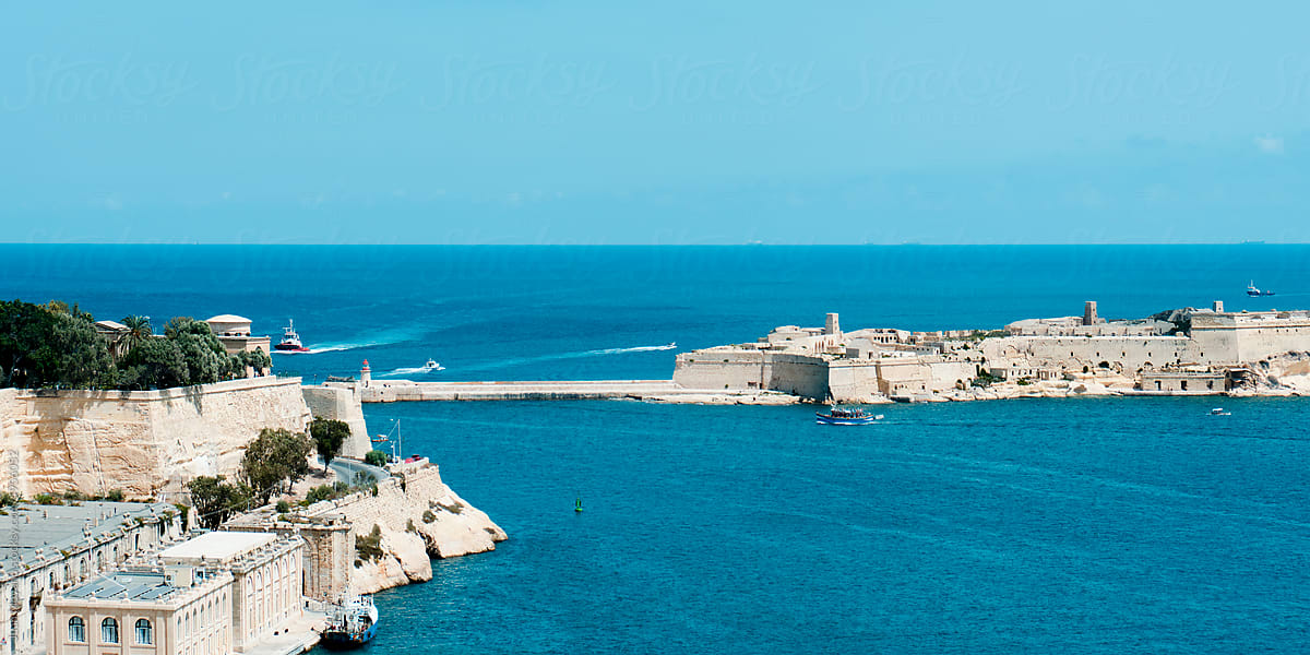 ramparts of Valletta and Fort Ricasoli, in Kalkara, Malta