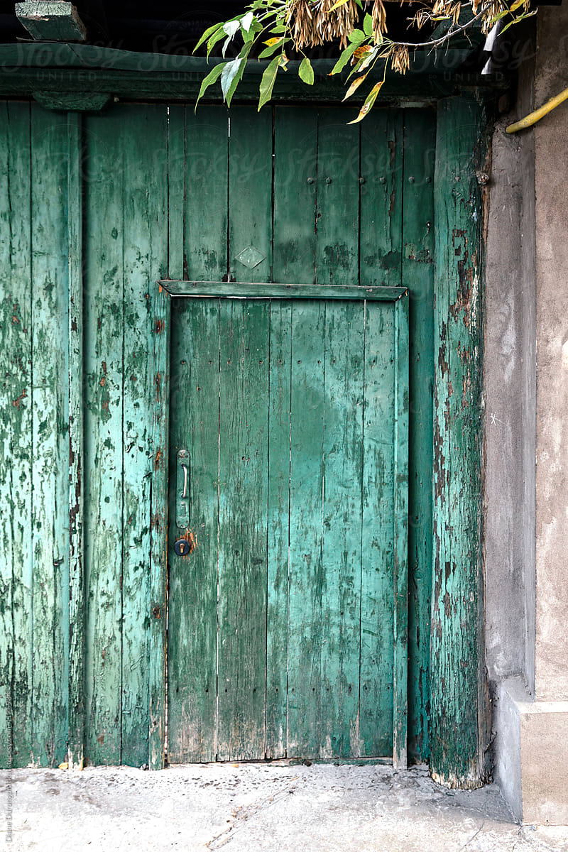 Faded Green Painted Wooden Door