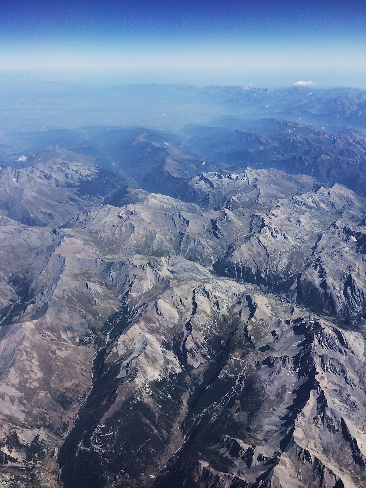 View on Alps from airplane