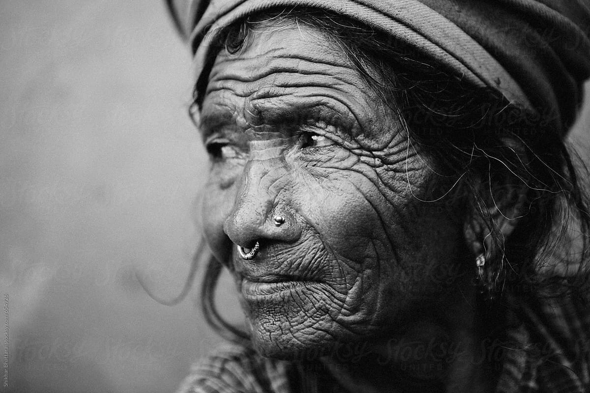 Portrait of an old Nepalese woman.