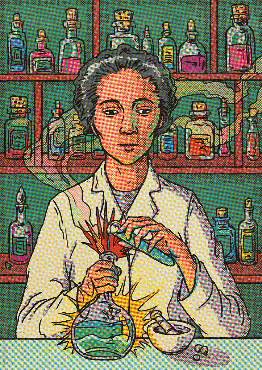 Female Pharmacist Illustration Chemist Pouring Chemicals