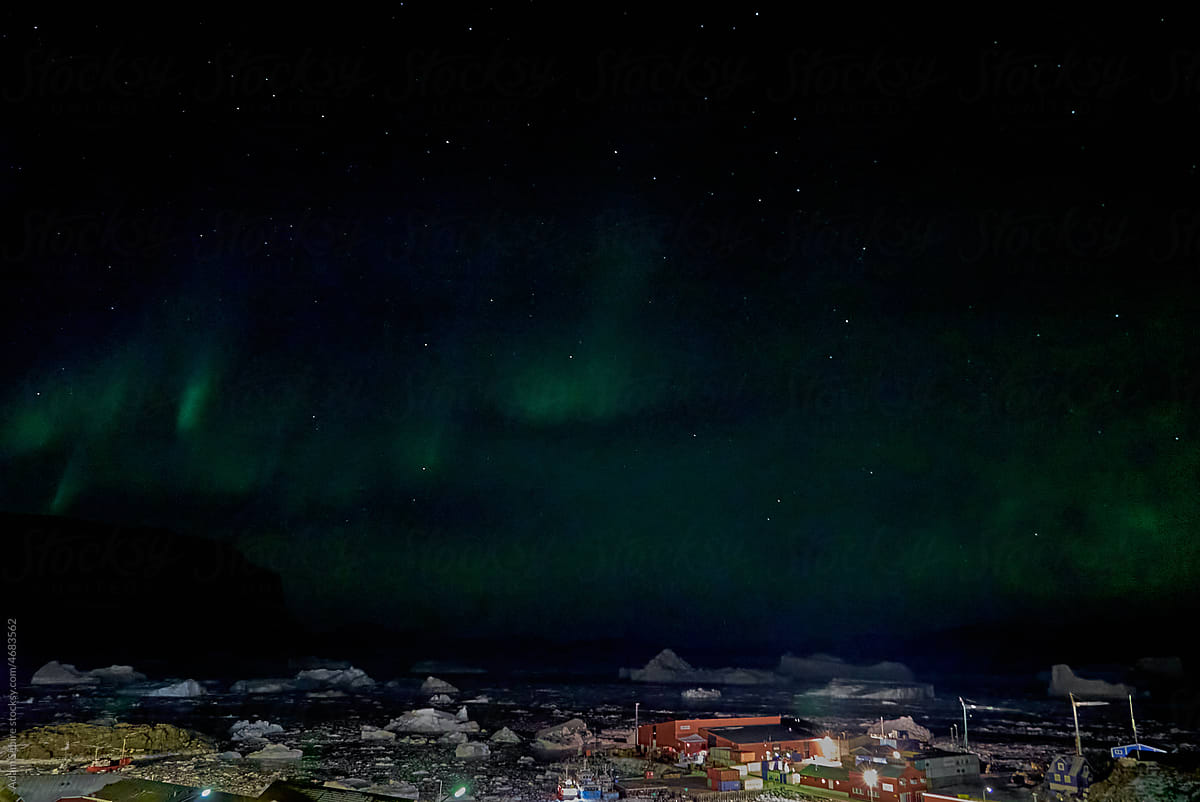 Uummannaq, Greenland winter - aurora borealis northern lights, sea ice