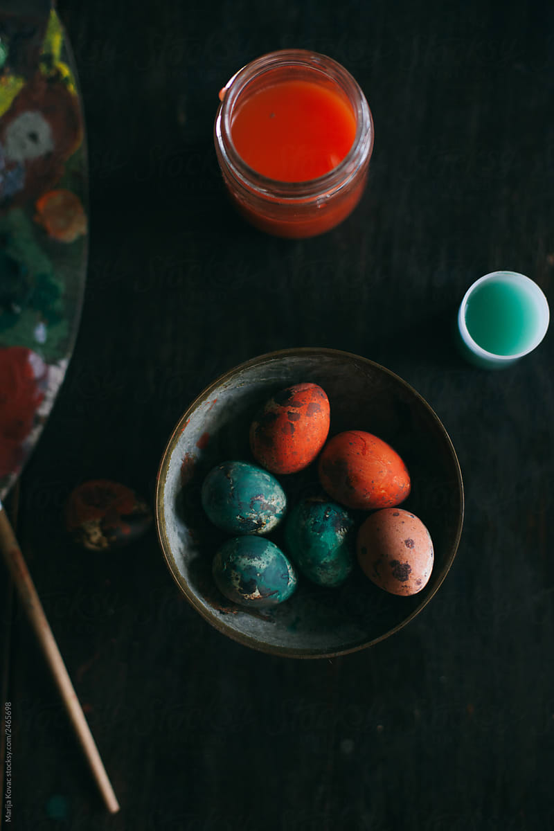 Painted easter eggs in a bowl