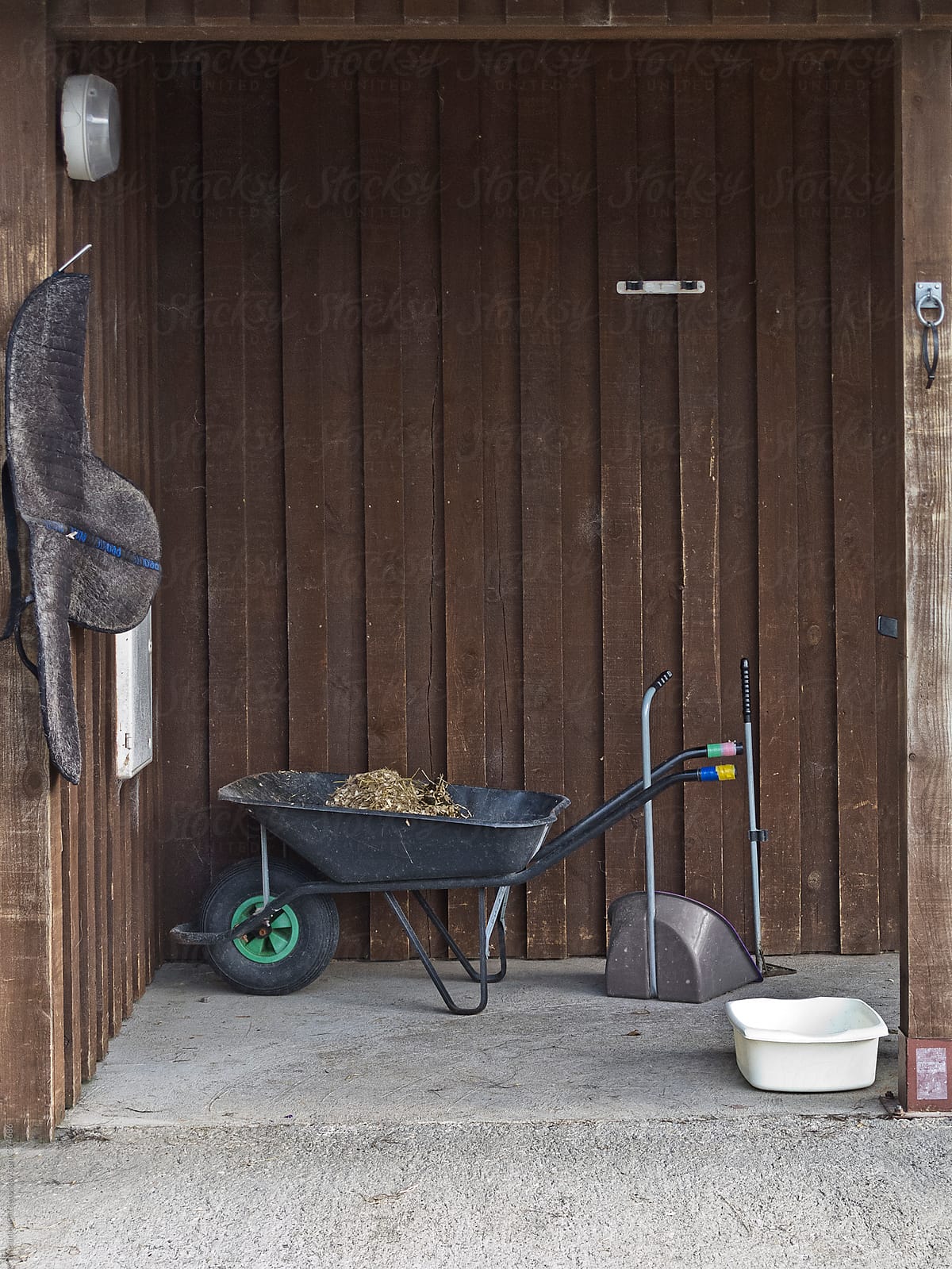 Objects outside a horse stable