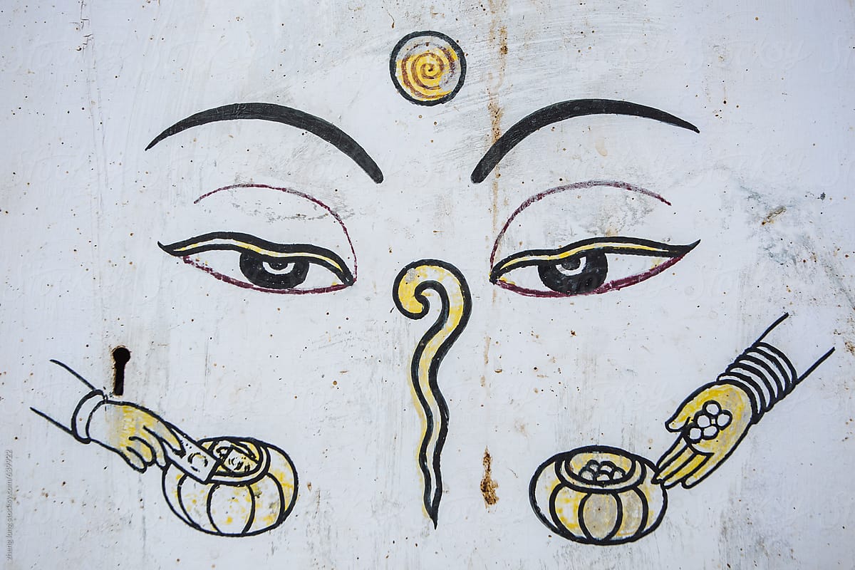 The Buddha\'s eyes on the wall,in the ancient city Bhaktapur,Nepal