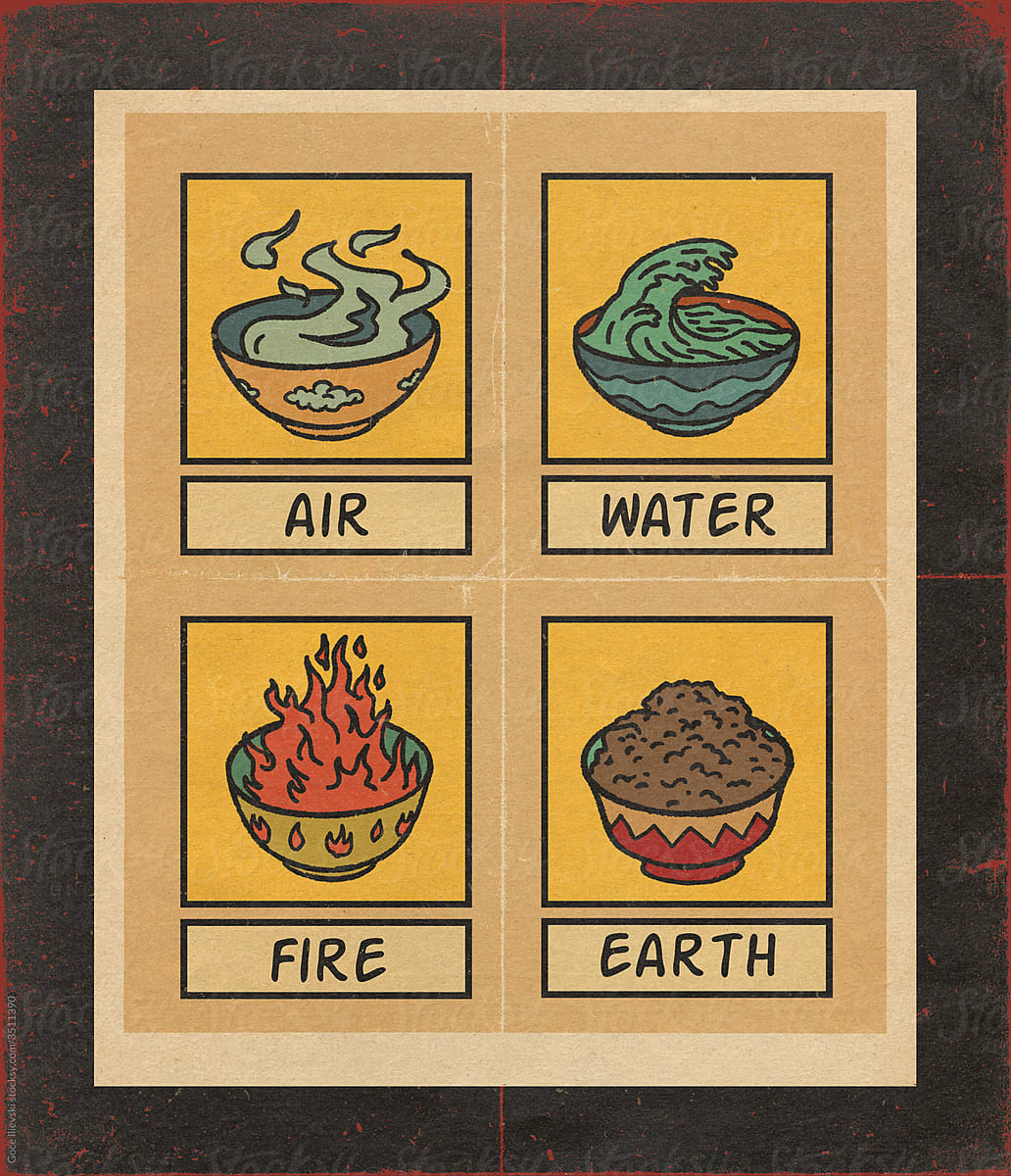 The Four Alchemy Elements Of Life Pattern Illustration