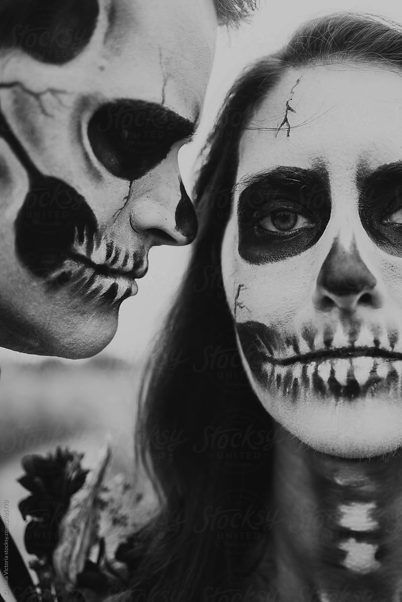 A skeleton themed engagement shoot