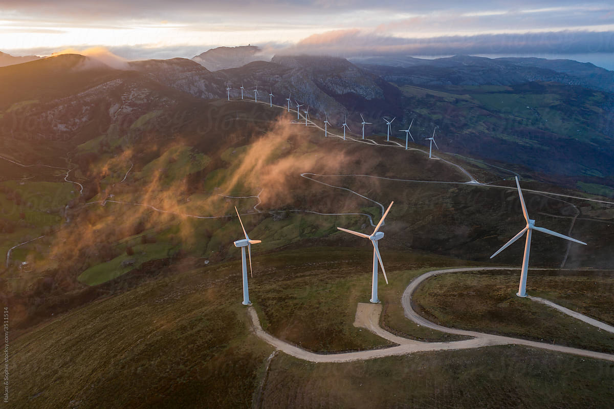 aerial shot of wind farm