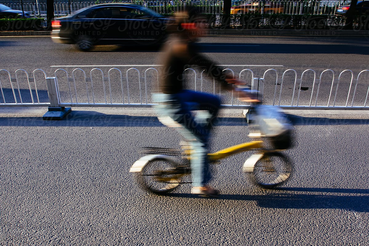 Riding bike at sunset,Beijing street